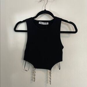 Zara Black Crop Top with Chain Accents